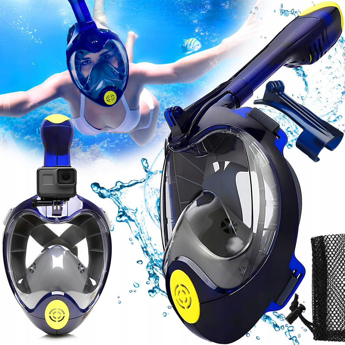 Diving Mask Snorkeling Full Face FITS WELL S/M +ETUI