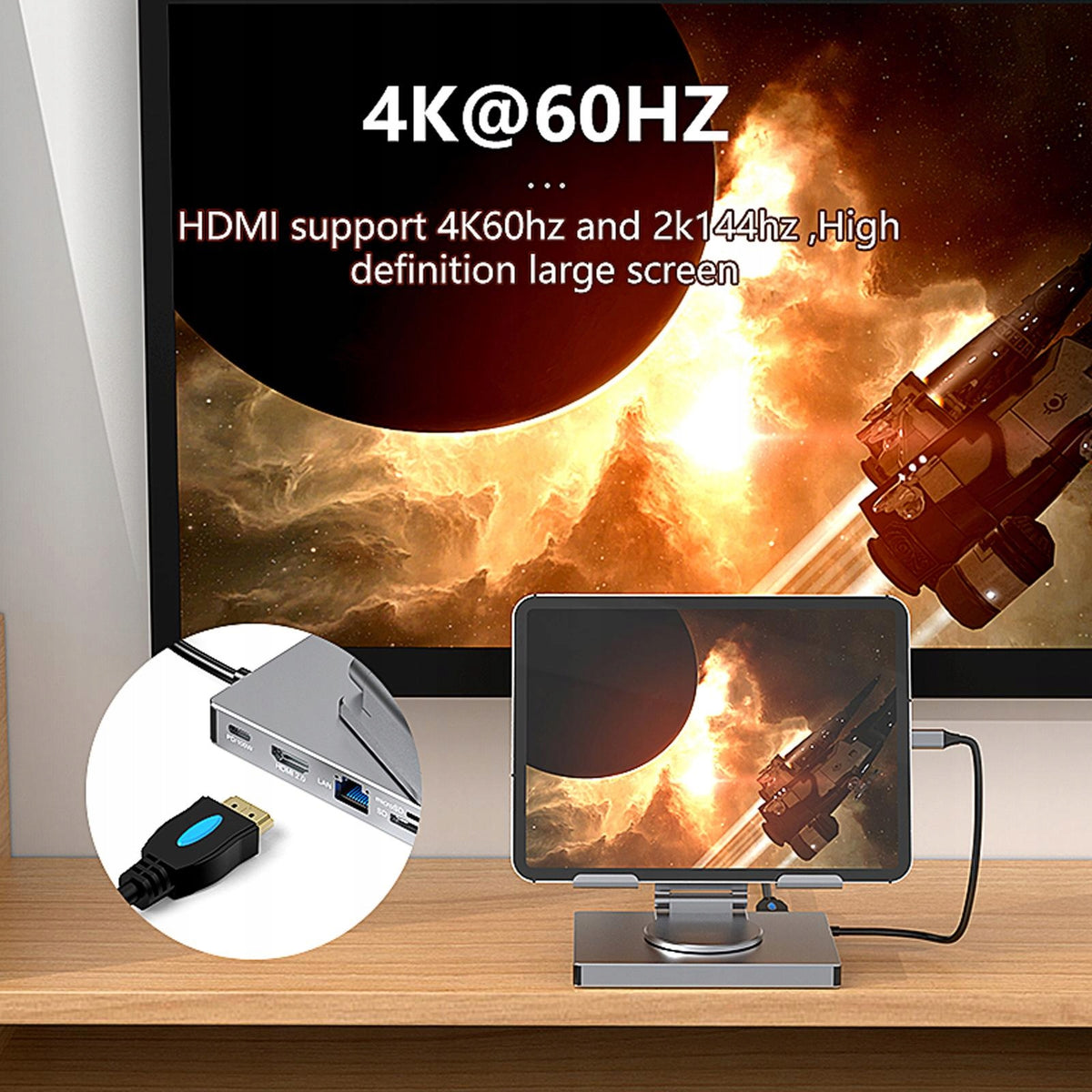 Docking Station Multifunction Bracket for Laptops Electronic 8 in 1 Rotate