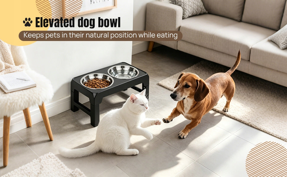 Dog Bowl – Adjustable Height 8-30cm, No Installation Required, Two 1.2L