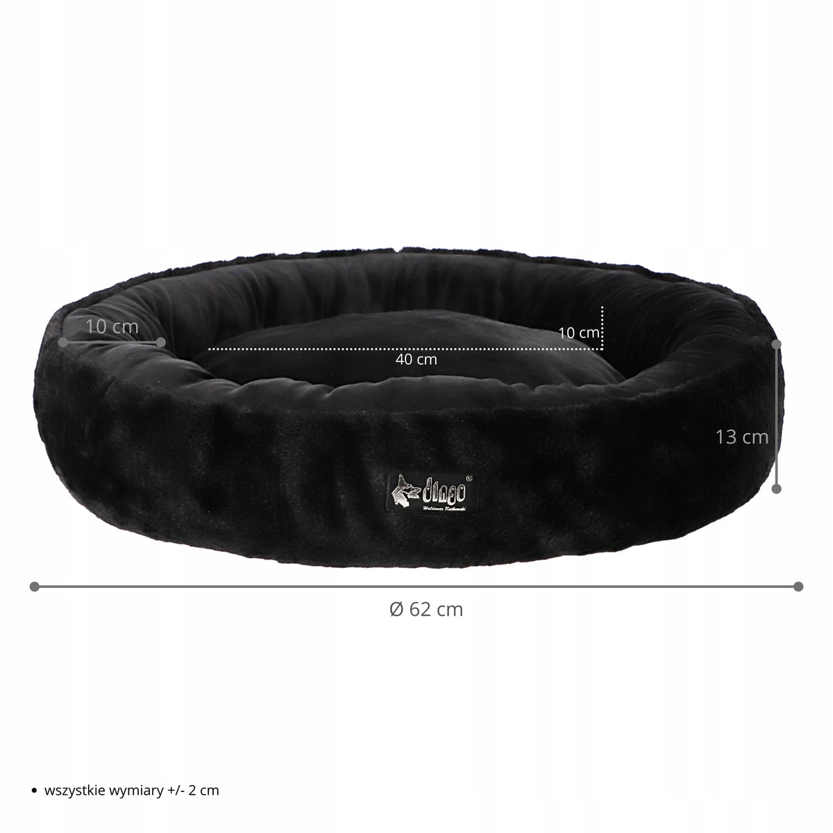 Dog/Cat Bed HUGME ROUND 62cm BLACK, SOFT Brand Dingo