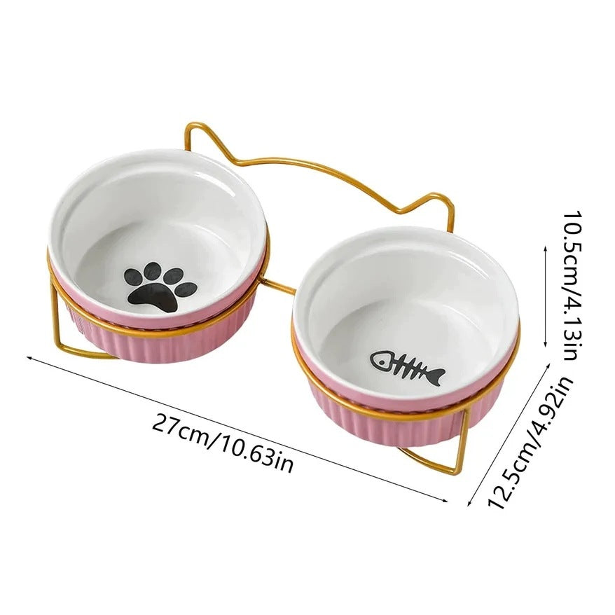 Dog Cat Bowl Double Ceramic 2x500ml
