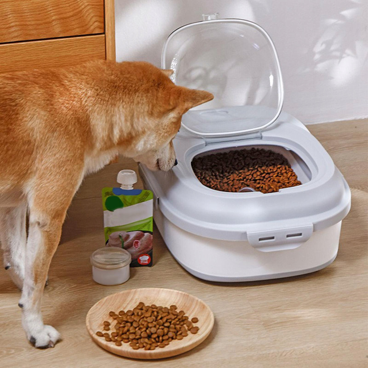 Dog Cat Food Storage Container Leakproof Rice Case Large Capacity White Packaging status original