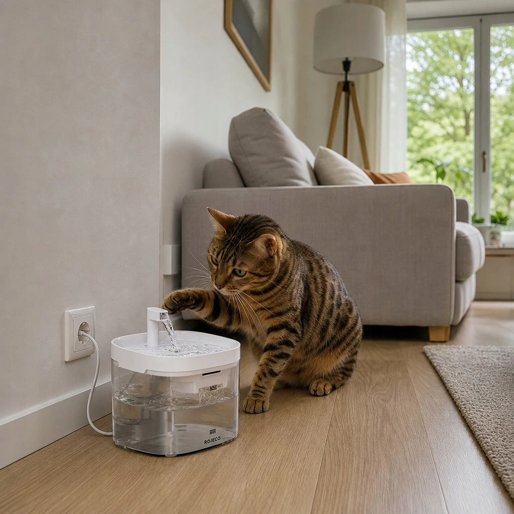 Dog Cat Fountain 1,5L USB Filter Rojeco Wave Packaging status original