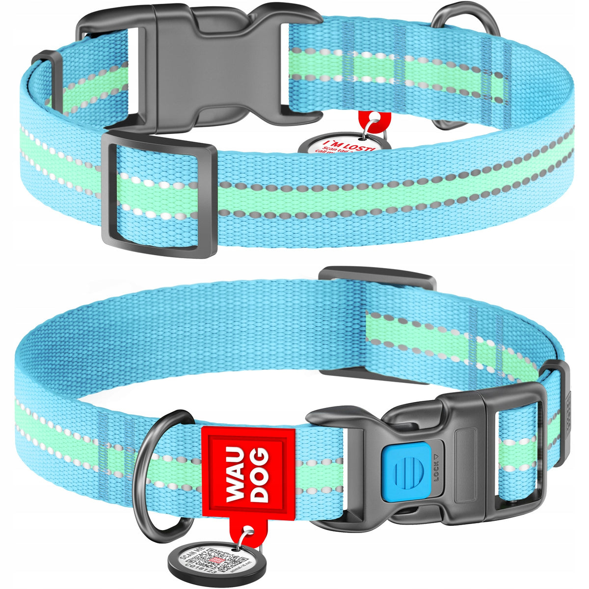 Dog Collar Accumulating Light, Reflective, Blue, Size S