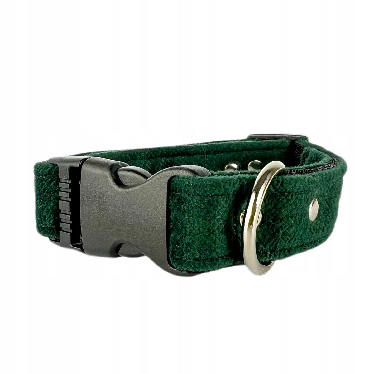 Dog Collar, Double Layer - Bottle Green, M, Plastic Buckle