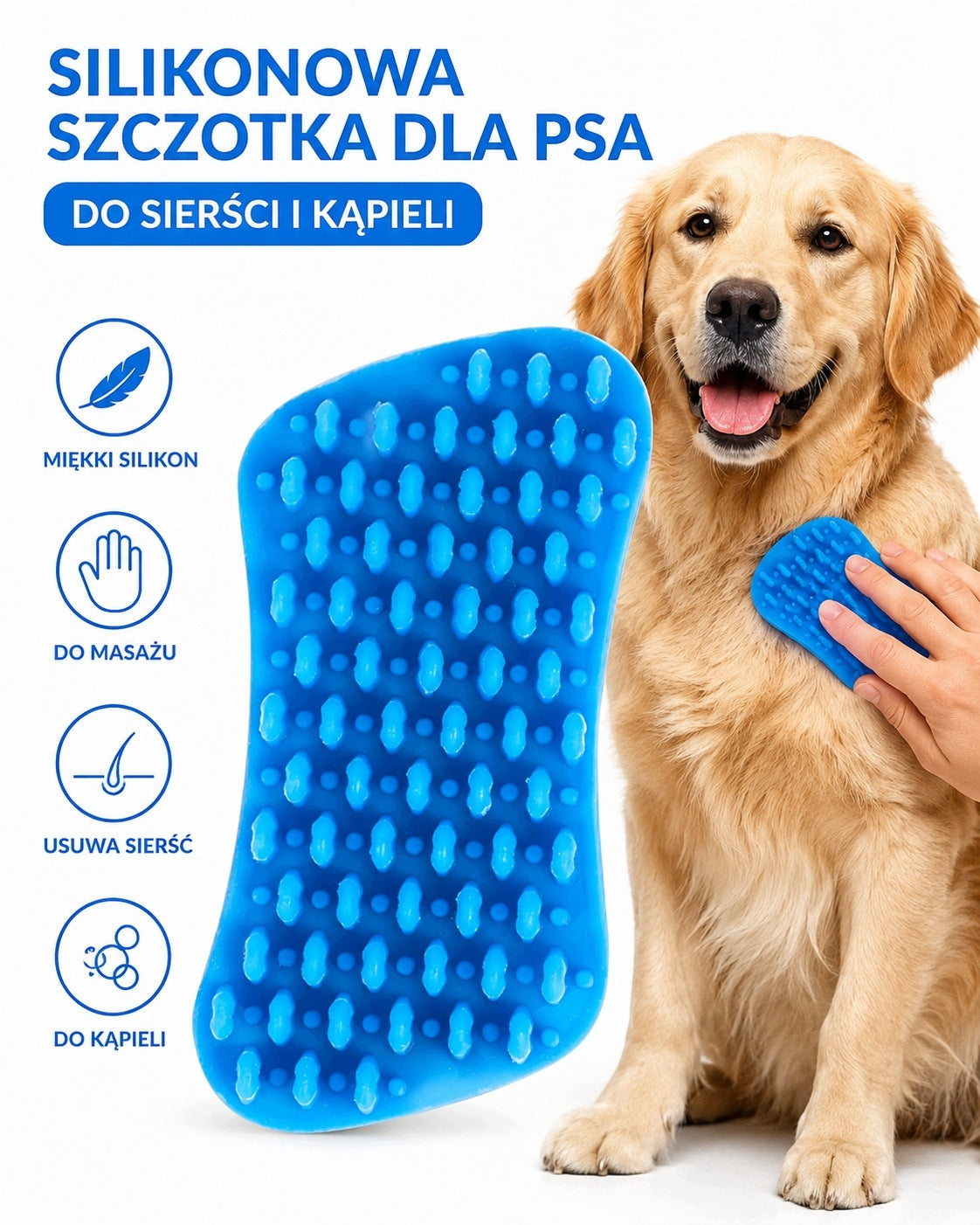 Dog Hair Brush Silicone for Bath Massage Blue Packaging status original