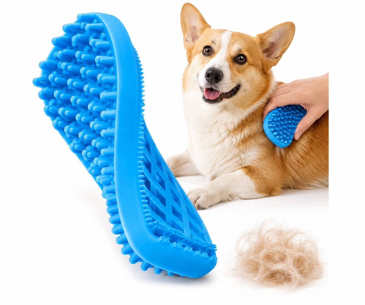 Dog Hair Brush Silicone for Bath Massage Blue