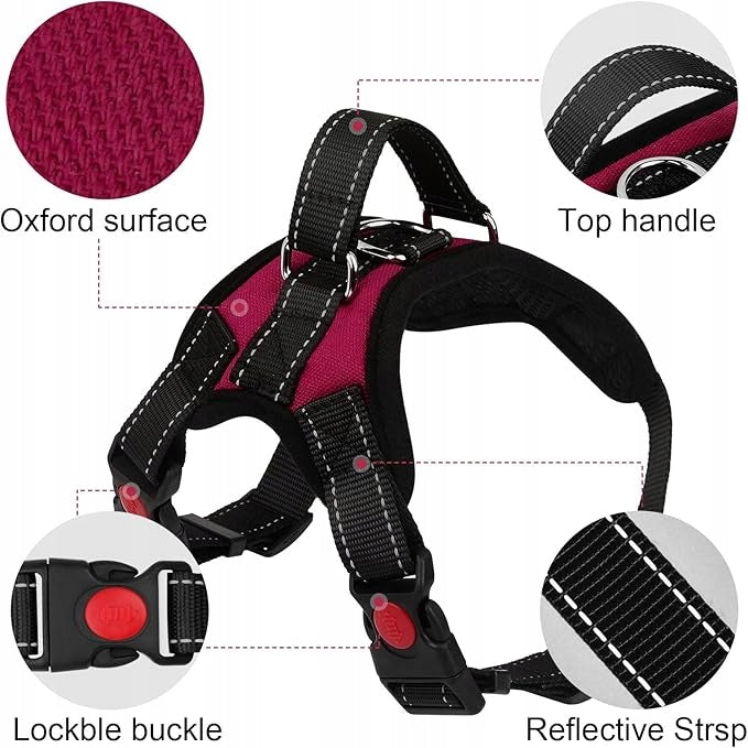 Dog Harness Adjustable XL WODONDOG RED-WINE Reflective Anti-String