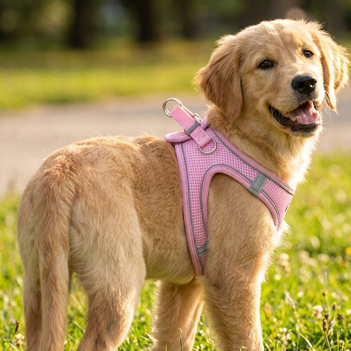 Dog Harness M Pink Pressure-Free Reflective Walking Packaging status original