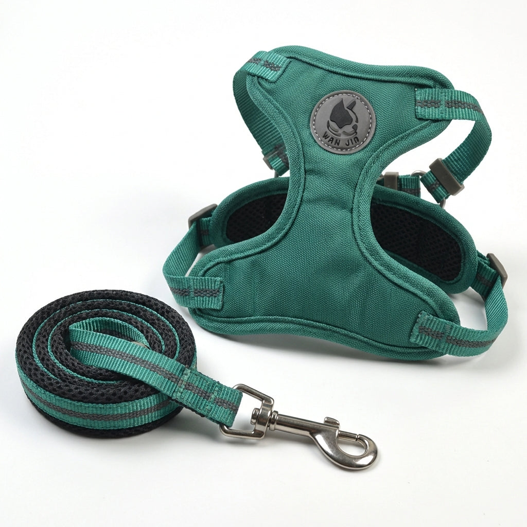 Dog Harness Pressure-Free Set with Reflective Lanyard Adjustable Strong S