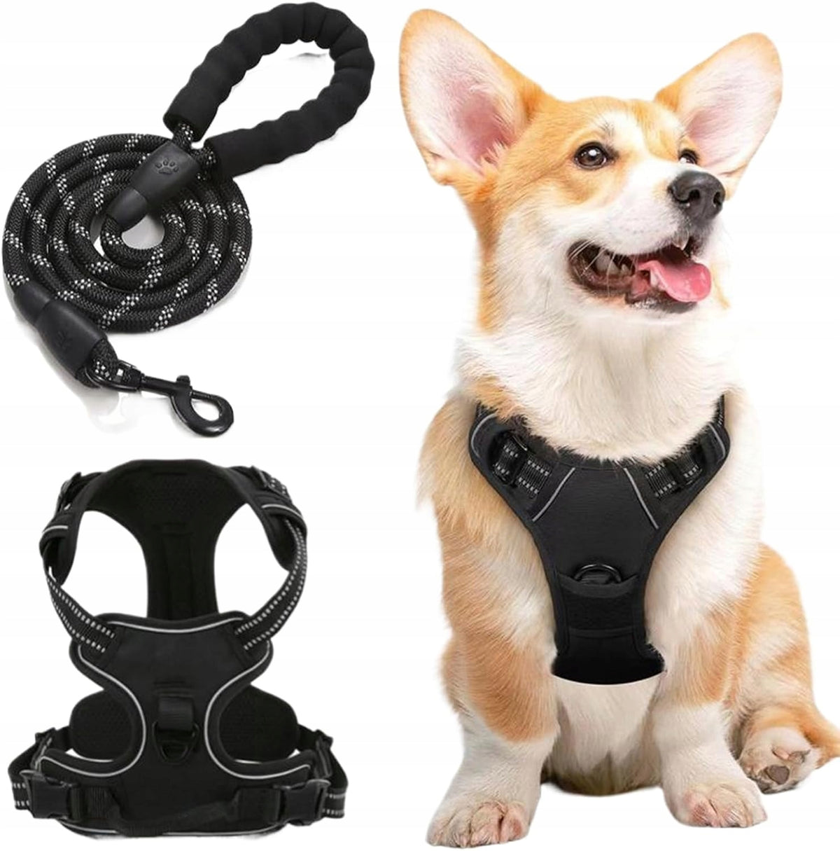Dog Harness + Reflective Lanyard Adjustable For Training Walk Size M