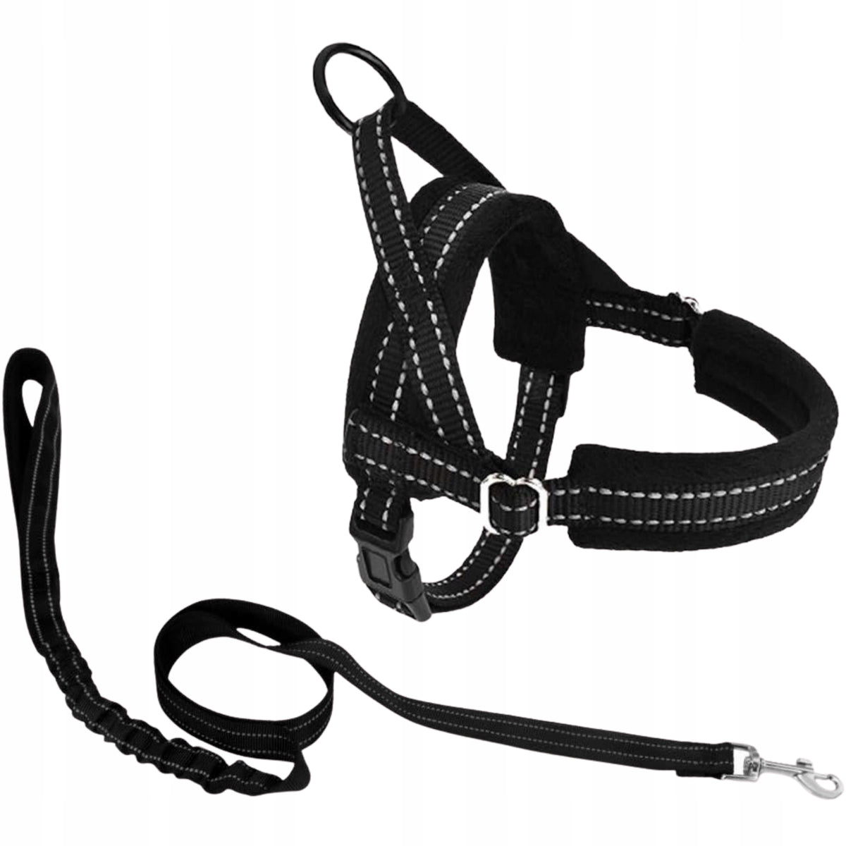Dog Harness and Leash Compression Free X6 Black Soft Set SizeXS