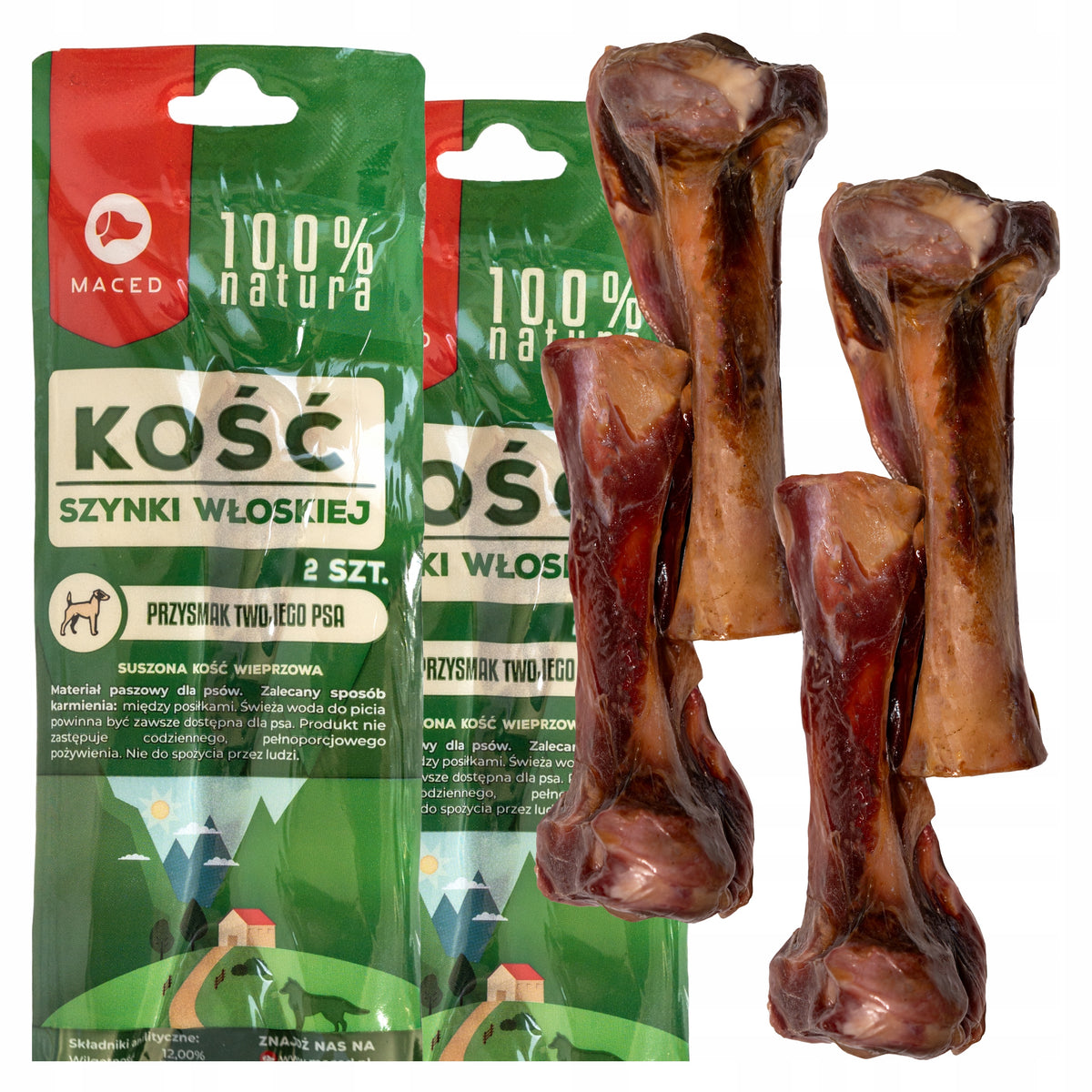 Dog Teether Maced 100% Natural Italian Ham Bone Treat 4 Pcs