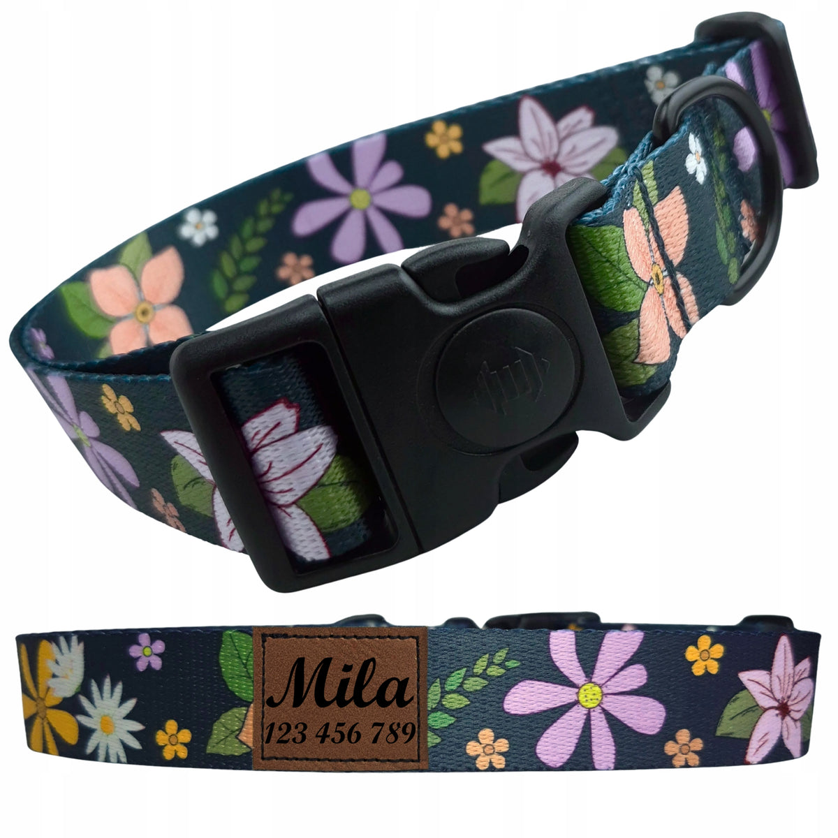 Dog collar ENGRAVED with Name and Telephone No. ADJUSTABLE with Lock Roz. S