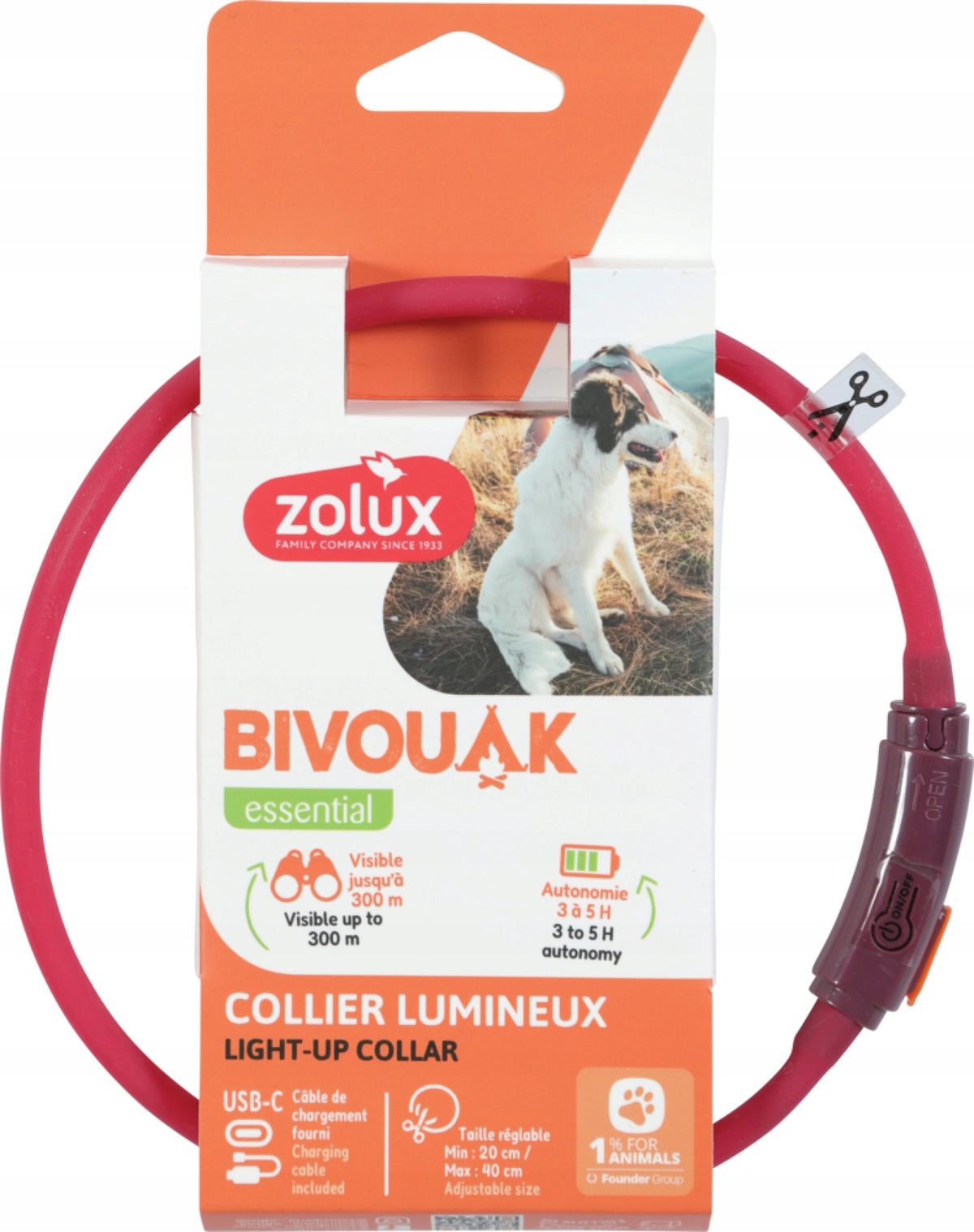 Dog collar silicone glowing Zolux size XS/S
