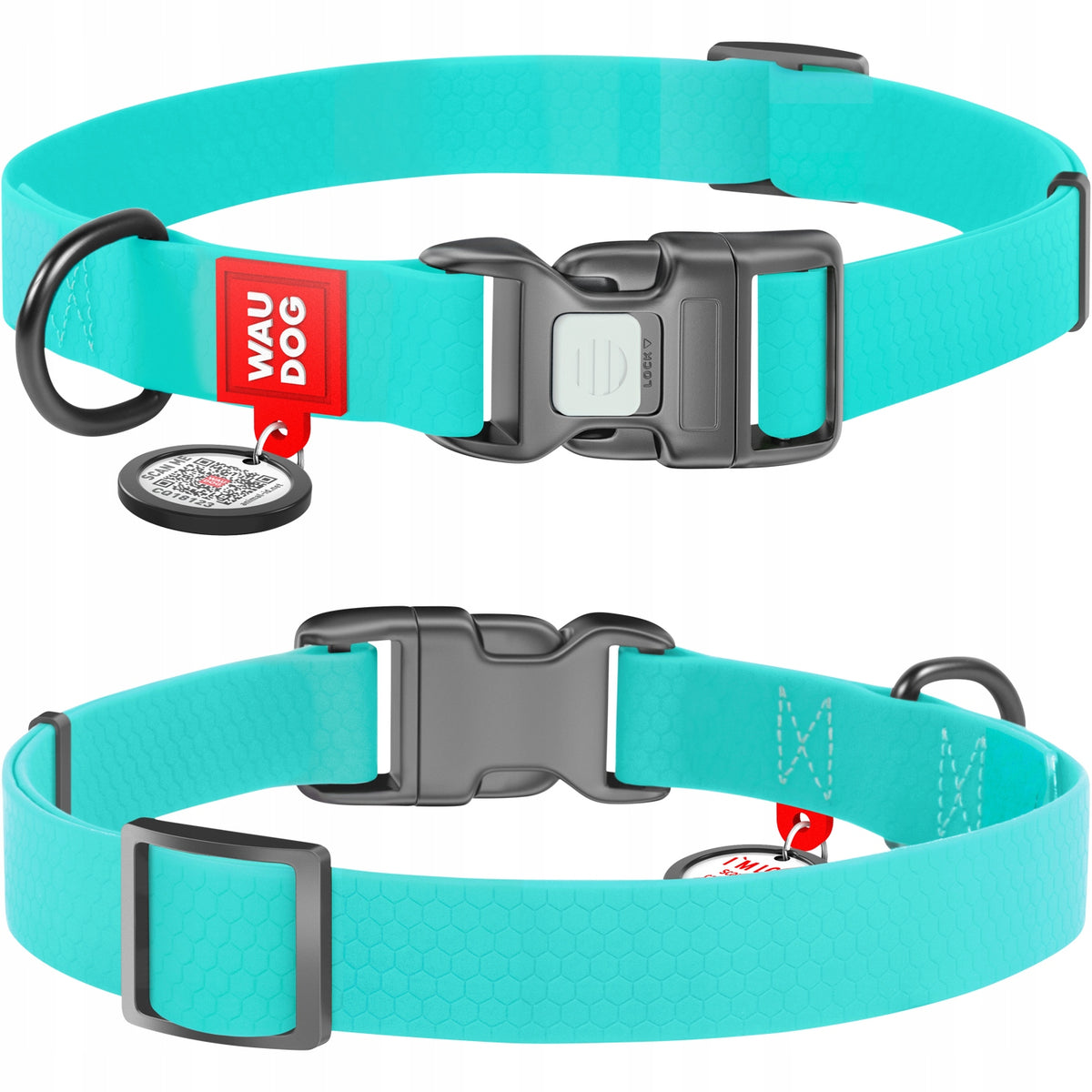 Dog collar waterproof with QR code, light accumulating, mint, r. L