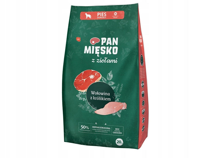 Dog food PAN MIĘSKO Beef with rabbit and herbs M 20 kg