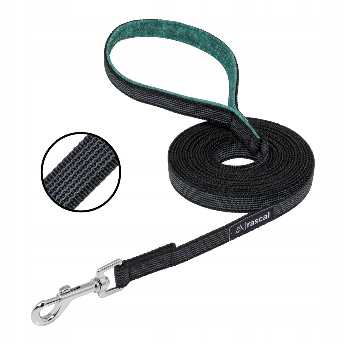 Dog leash rubberized training cord 3m black | RASCAL