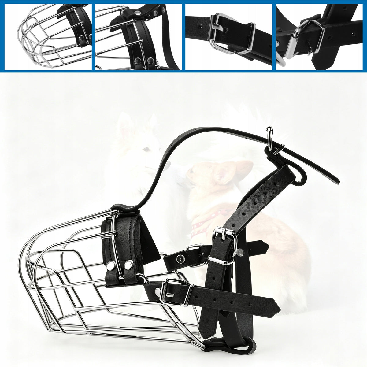 Dog muzzle Adjustable Steel 2 Strips With Food Drinking Capability Packaging status original