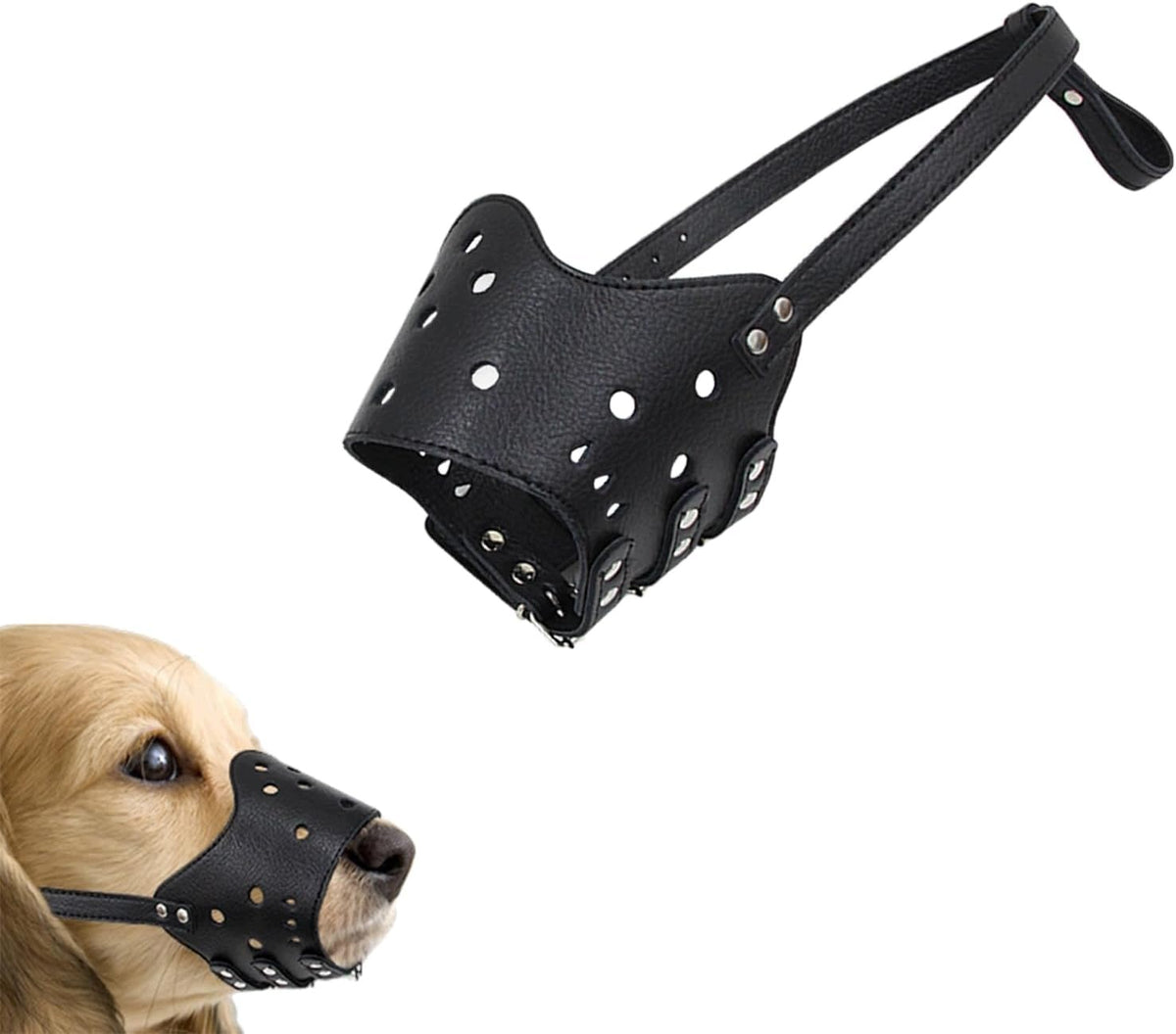 Dog muzzle adjustable M lightweight breathable black
