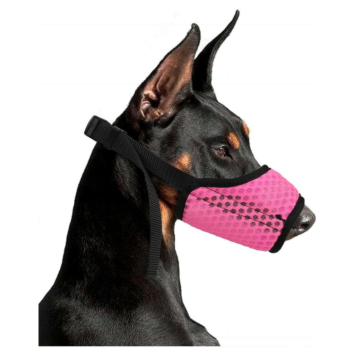 Dog muzzle breathable, adjustable, with mesh size L pink
