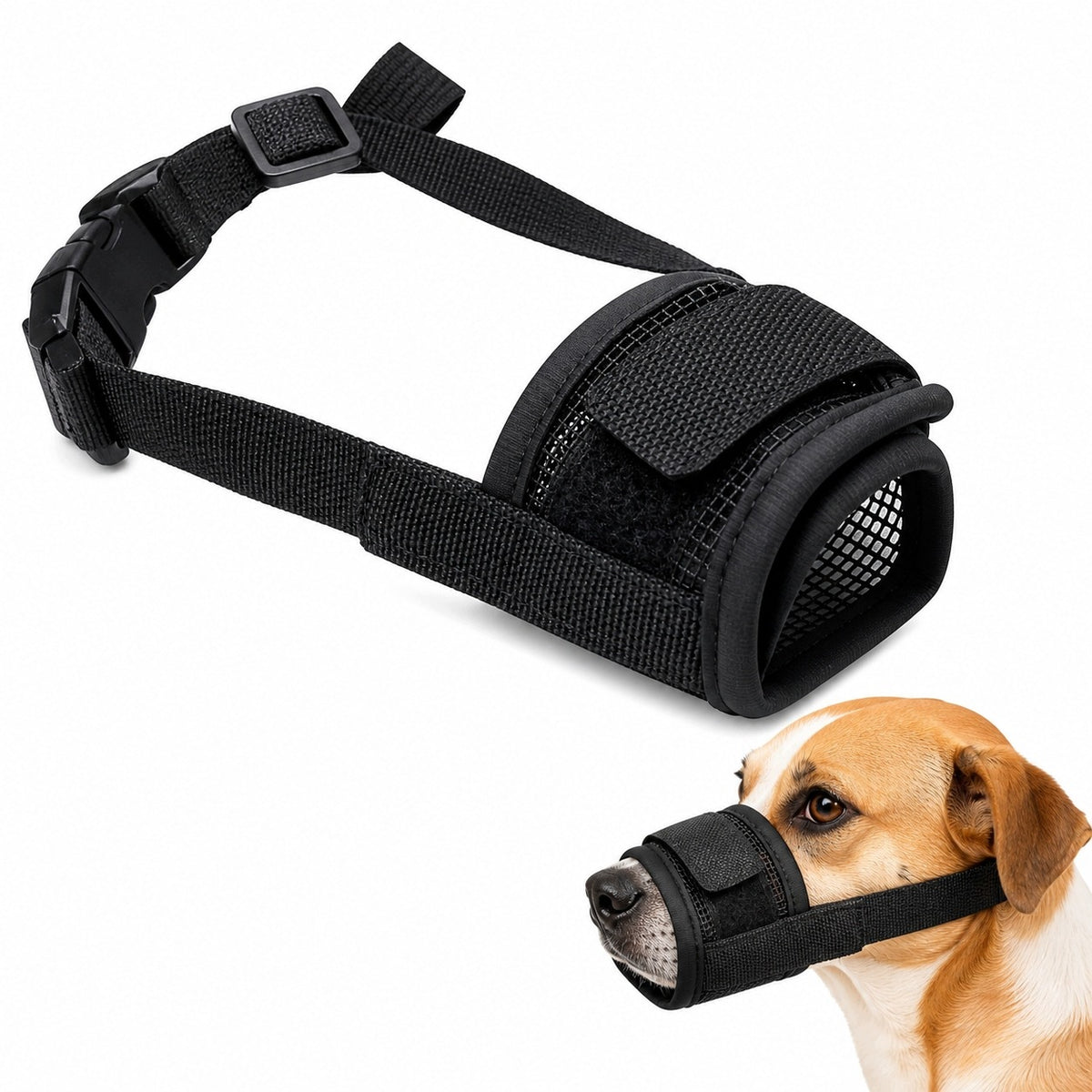 Dog muzzle mesh breathable adjustable soft fabric S
