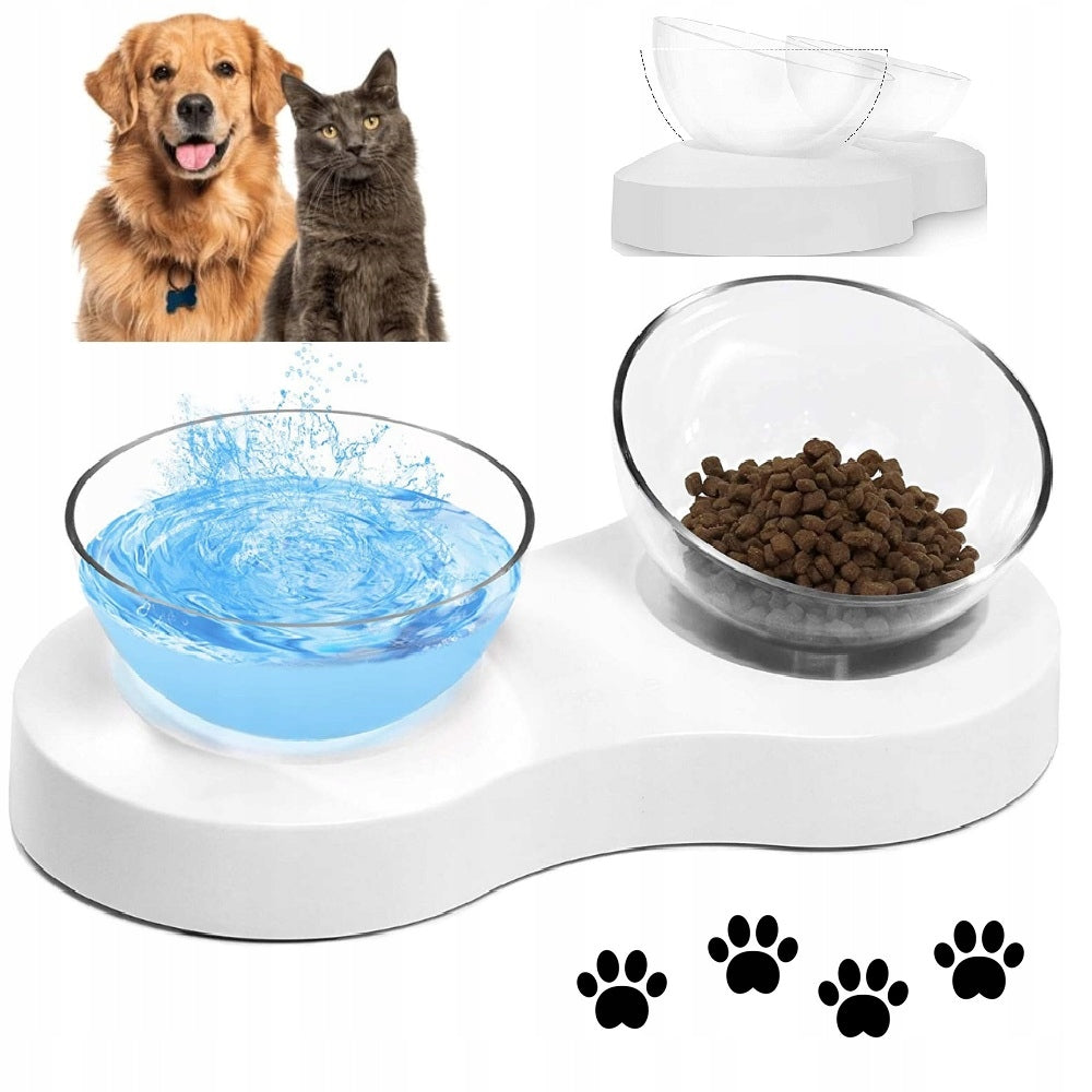 Double Cat Bowl Small Dog Bowl Adjustable Non-Slip