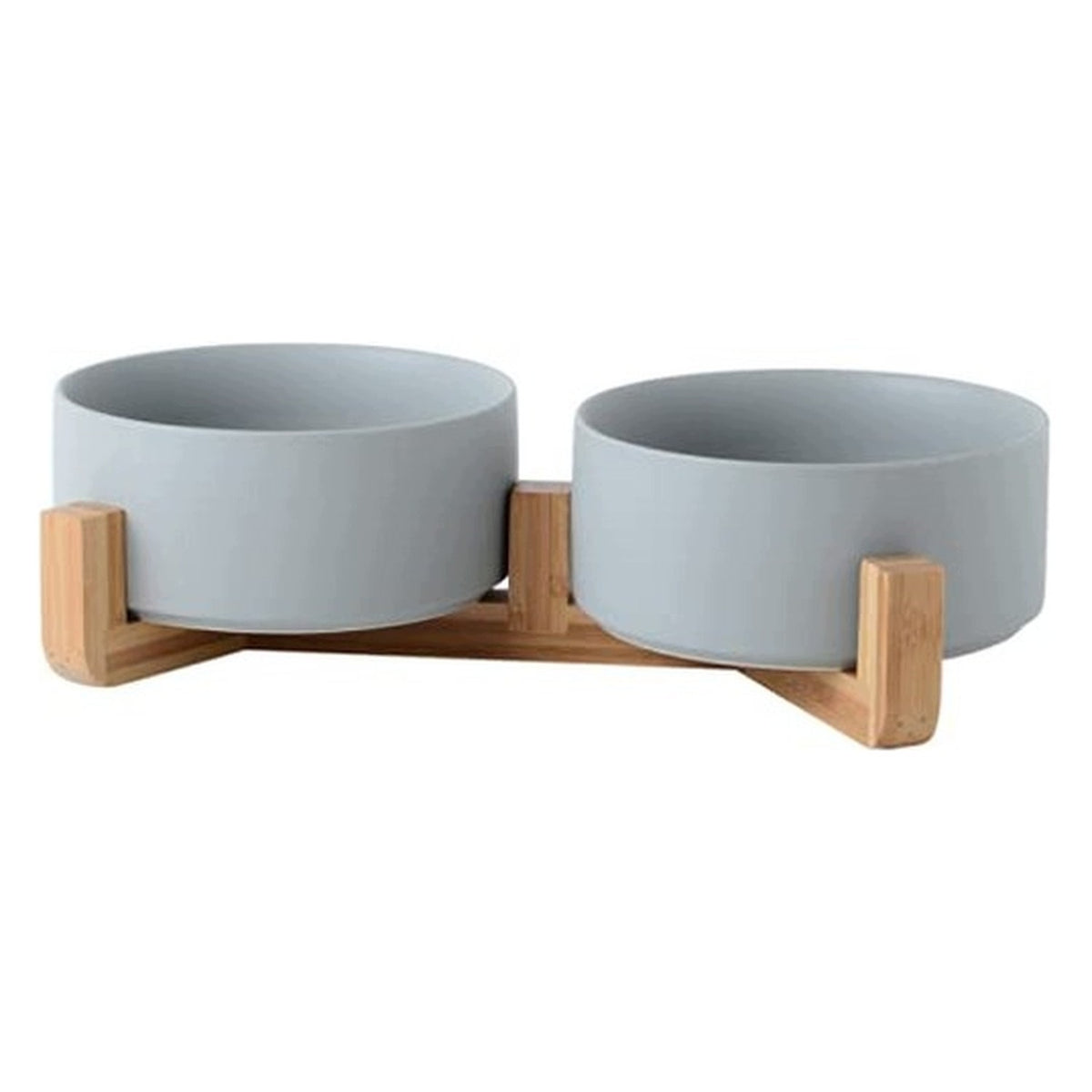 Double Ceramic Bowl for Cats and Small Dogs - Bamboo Stand