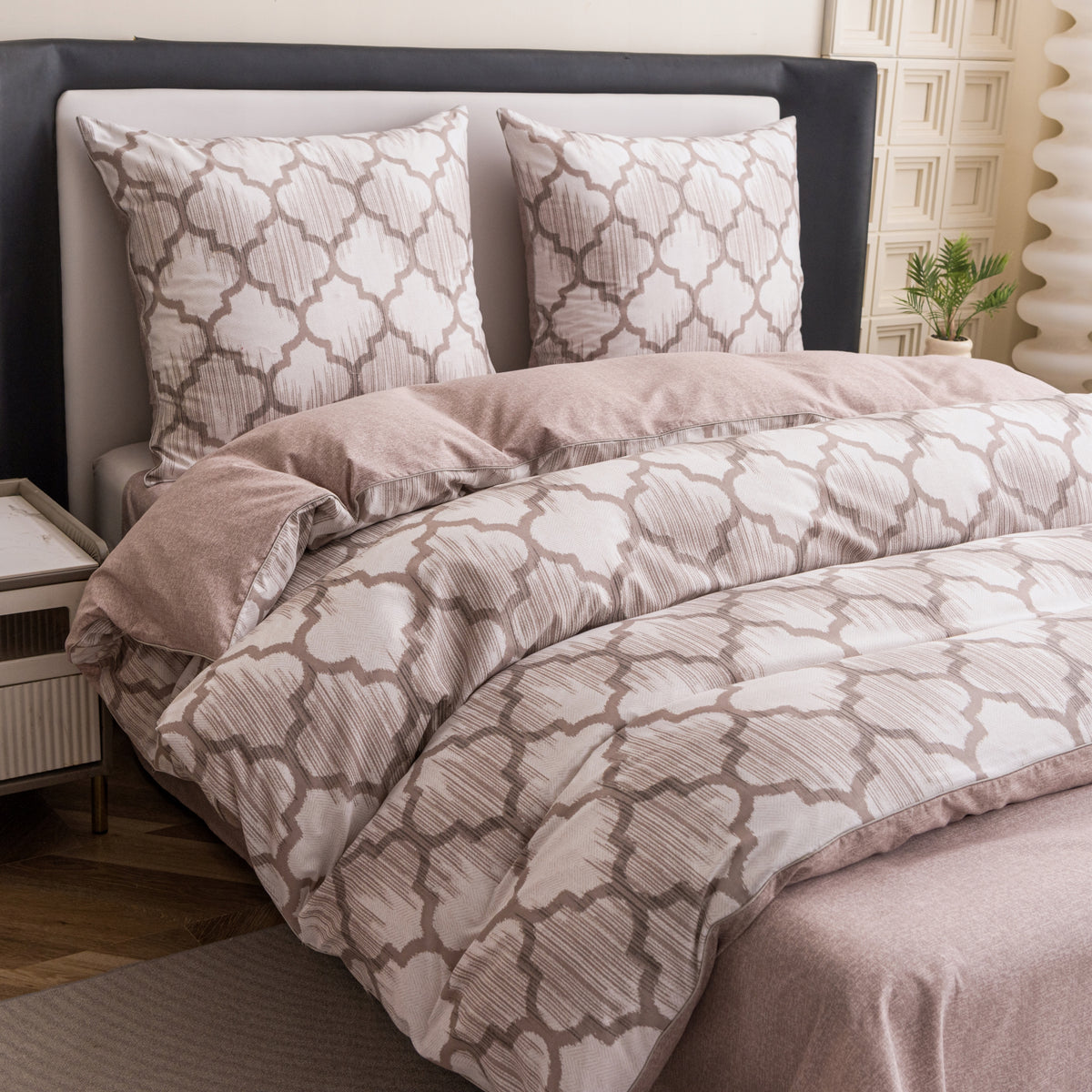 Double Sided Bedding 160x200 Microfiber With Ribbon 3 Pieces Elegant Pattern Packaging status original