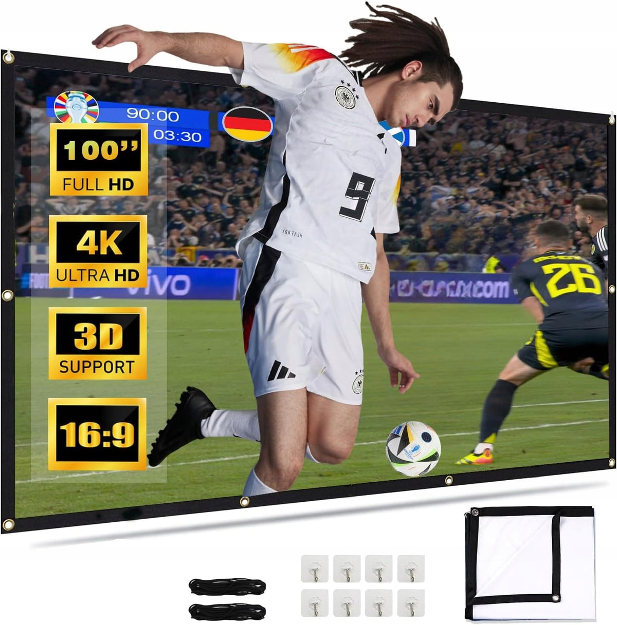Double Sided Portable Projector Screen 100" 221x125 Material Portable