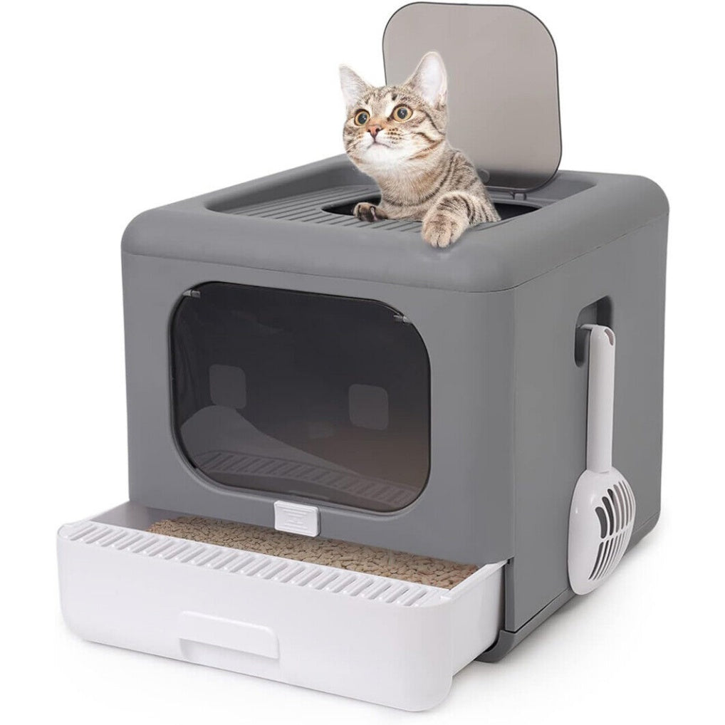 Double doors Cat Litter Box Kitty Poop Toilet with Scoop Drawer