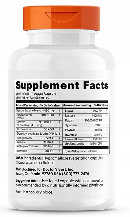 Dr's Best Digestive Intestinal Digestive Enzymes 90k Packaging status original