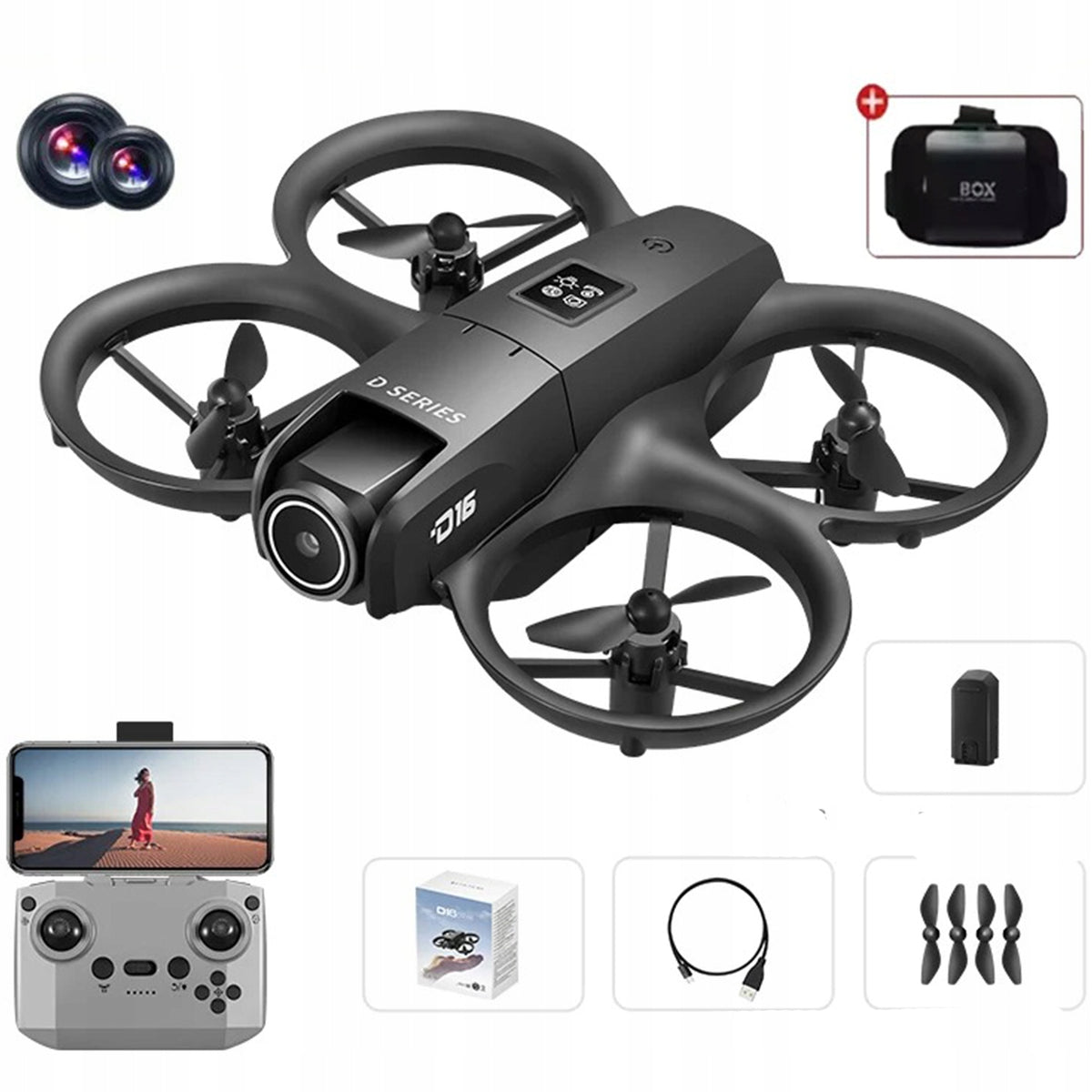 Drone HD GPS Two Lens Electric Camera 180° FPV D16 Remote Control