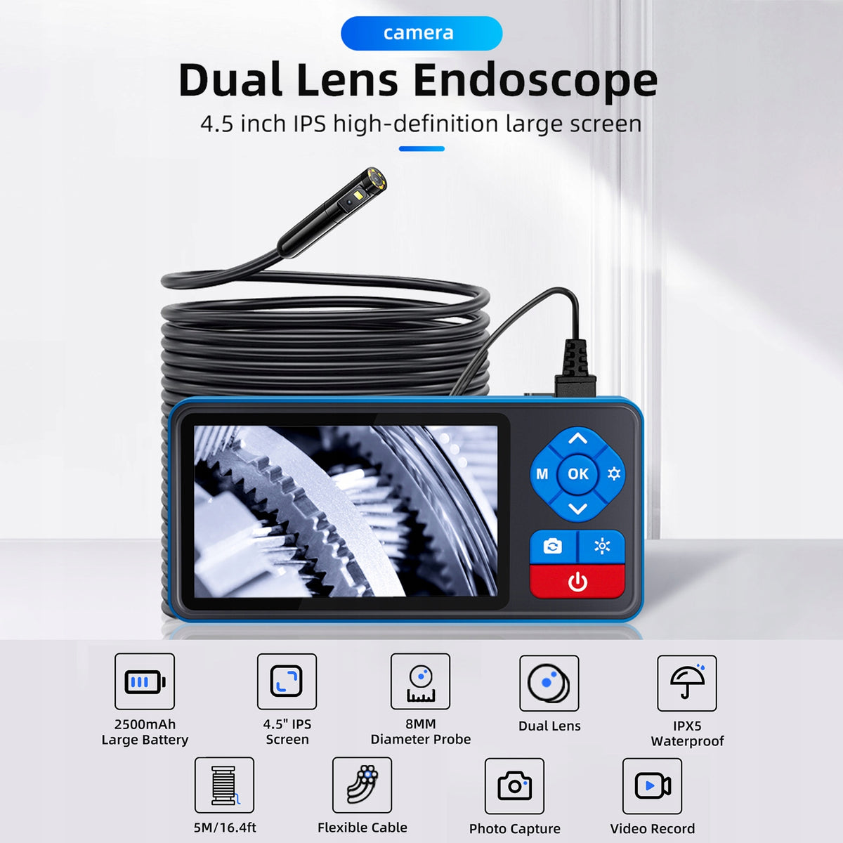 Dual Lens Endoscope Camera With 720p Borescope Light With JN