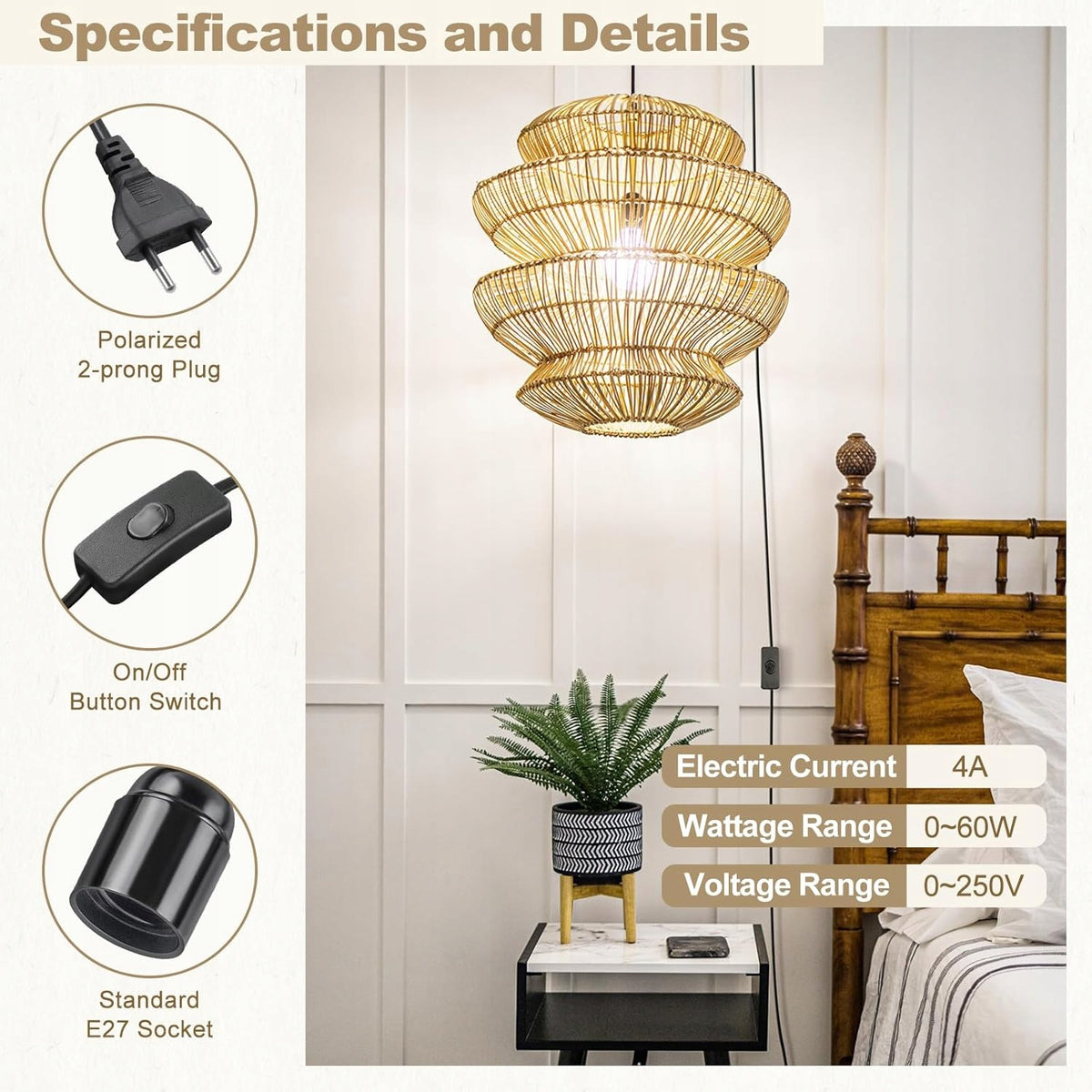 E27 FIXTURE WITH SWITCH 2M NETWORK CABLE FOR CEILING AND HANGING LAMPS Packaging status original
