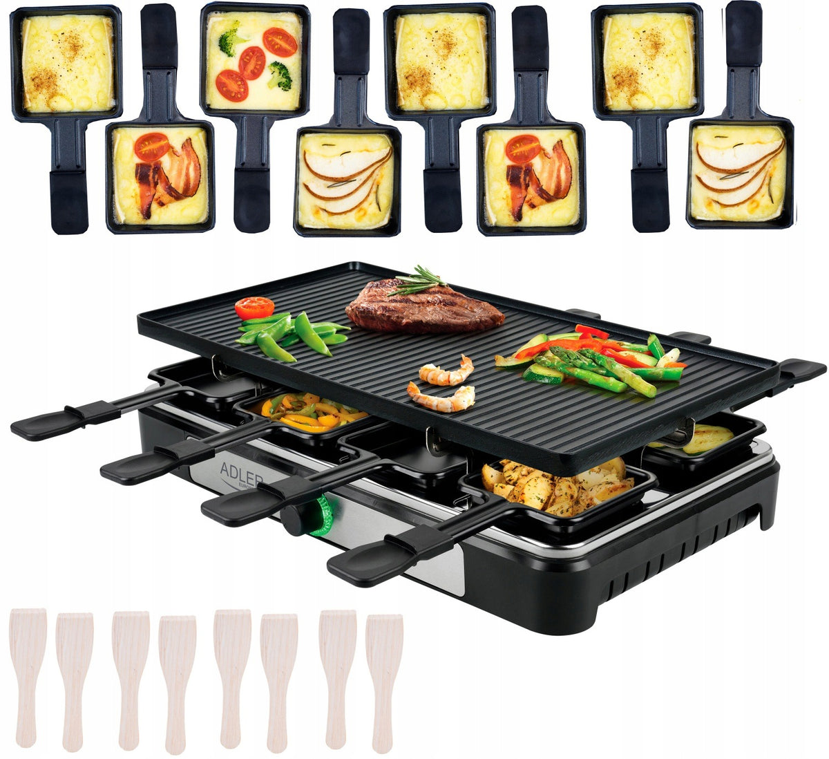 ELECTRIC GRILL RACLETTE LARGE FOR 8 PEOPLE SPATULA SET PATELENKI 1400W