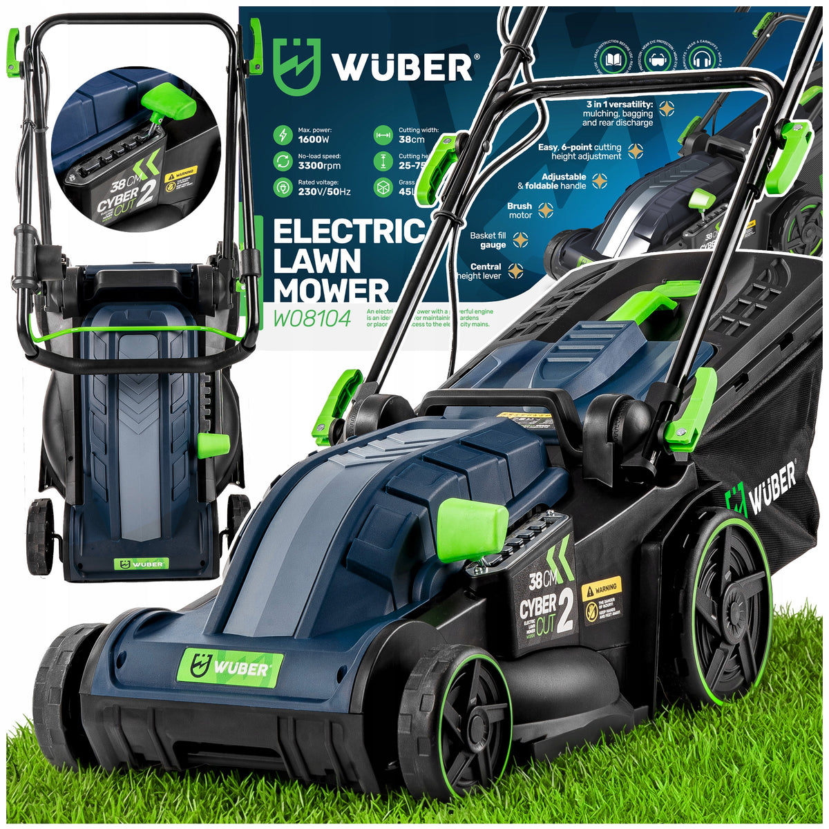 ELECTRIC LAWN MOWER WITH MULCHING ADJUSTMENT HEIGHT LIGHT STRONG 45L