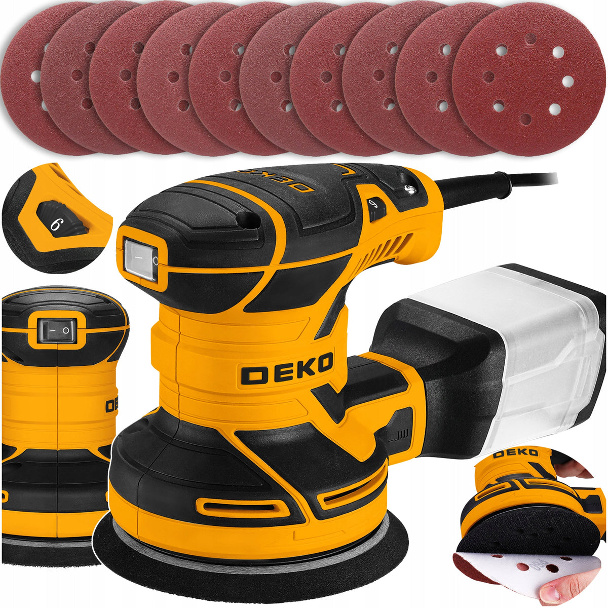 ELECTRIC OSCILLATING ECCENTRIC GRINDER WITH ADJUSTABLE ABRASIVE DISCS
