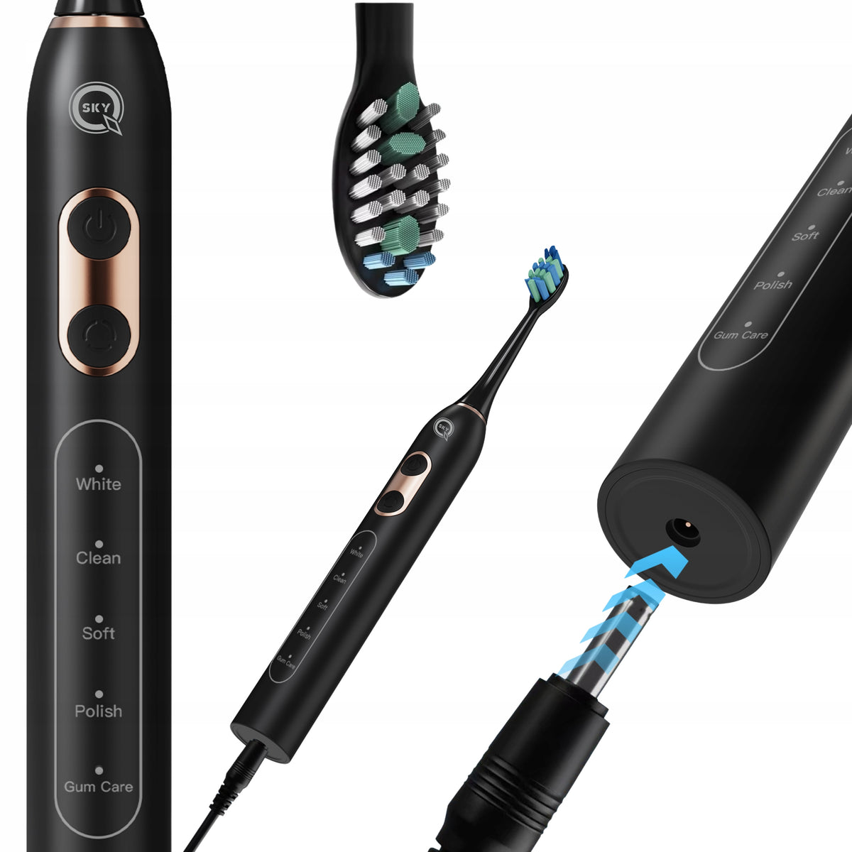 ELECTRIC SONIC TOOTHBRUSH BLACK 6 TIPS Manufacturer code S100