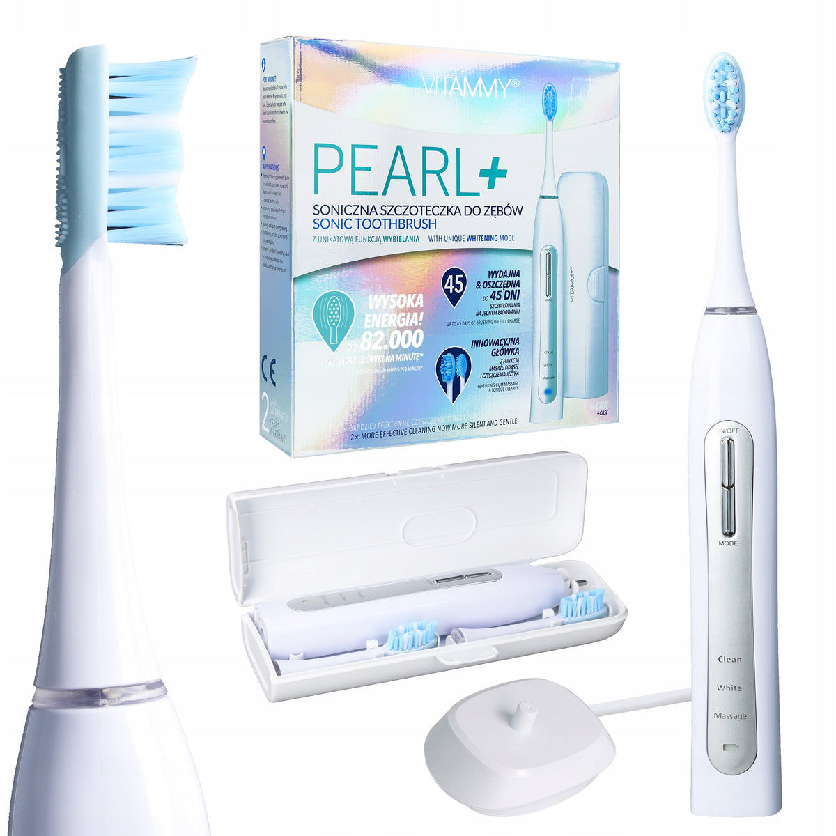 ELECTRIC SONIC TOOTHBRUSH VITAMMY PEARL+ 2TIPS +ETUI
