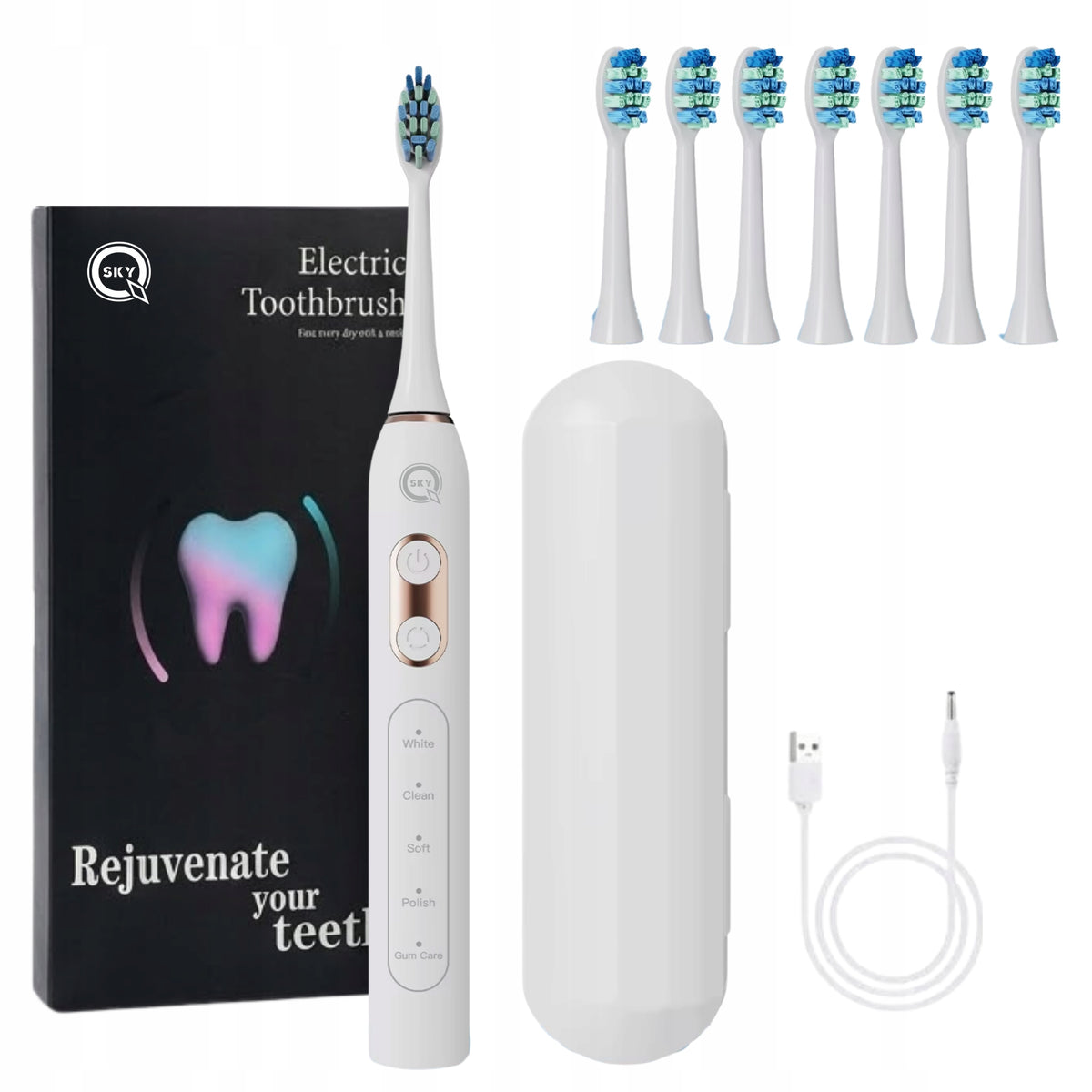 ELECTRIC SONIC TOOTHBRUSH WHITE 6 TIPS Manufacturer code FW-P11