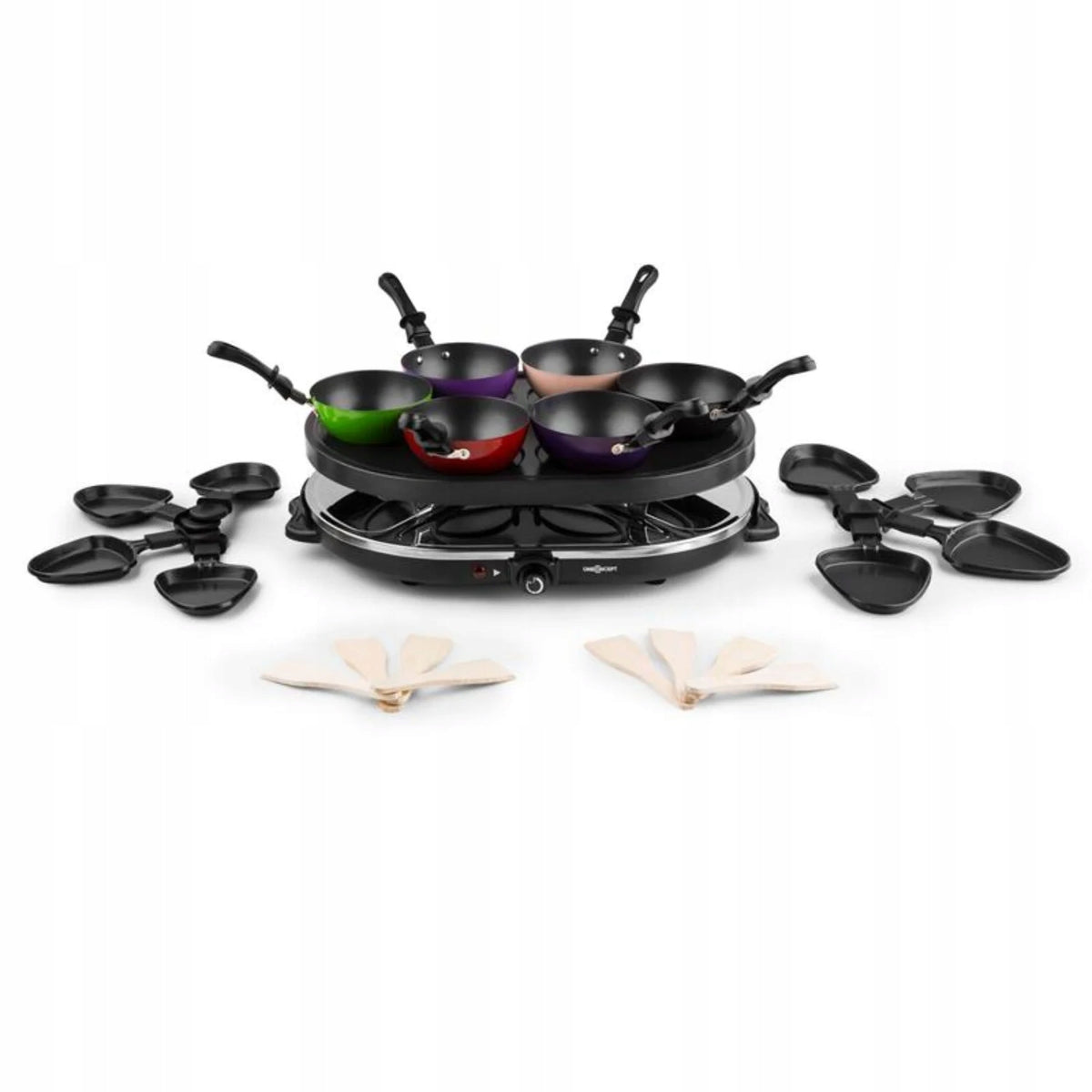 ELECTRIC TABLE GRILL 2IN1 RACLETTE STRONG 1200W 8 PEOPLE PANS BLACK