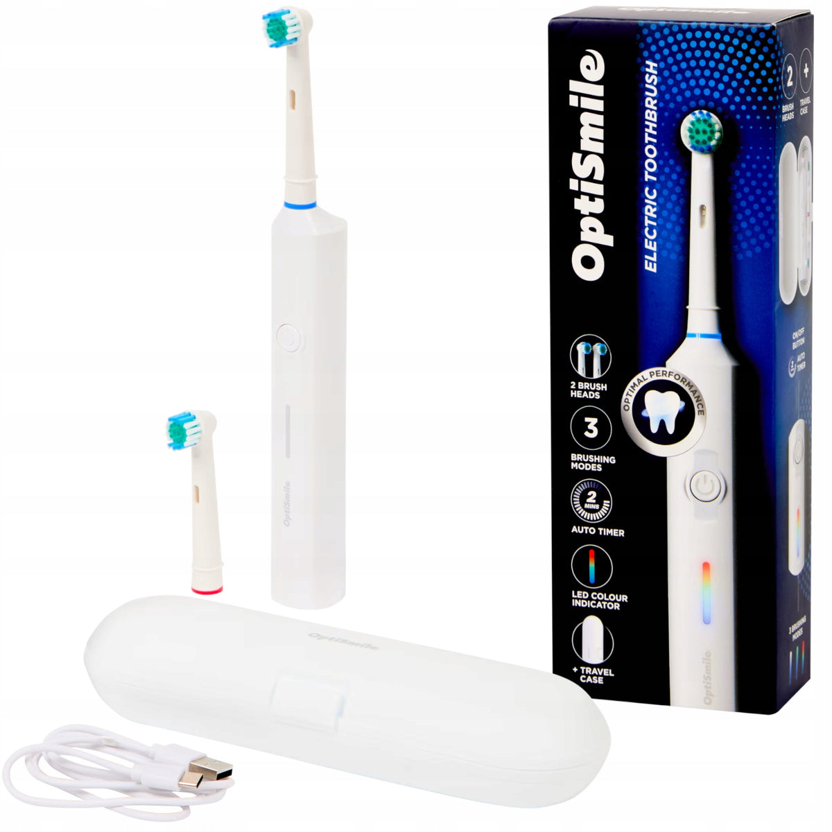 ELECTRIC TOOTHBRUSH OPTISMILE 2 TIPS CASE TIMER USB Manufacturer code 3009731