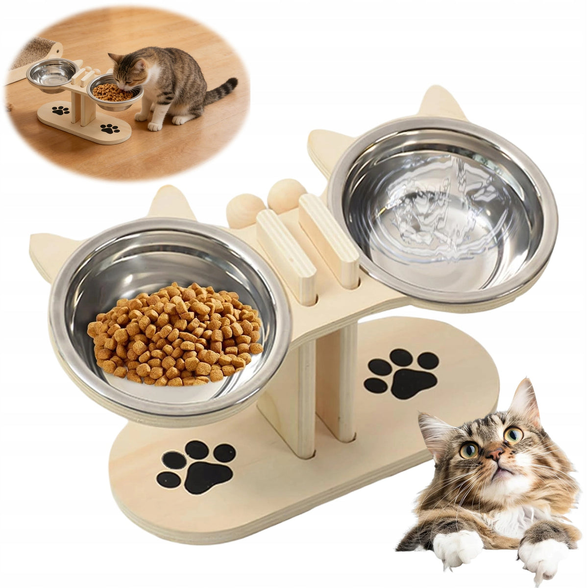 ELEVATED CAT BOWL, CAT FOOD BOWLS, SET OF 2