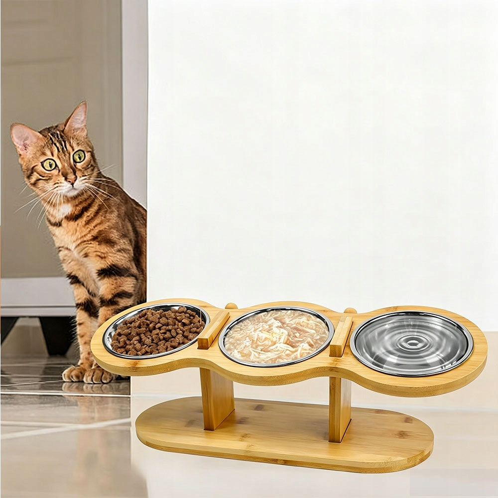 ELEVATED CAT BOWL – CAT WATER FOOD BOWLS, SET OF 3 Packaging status original
