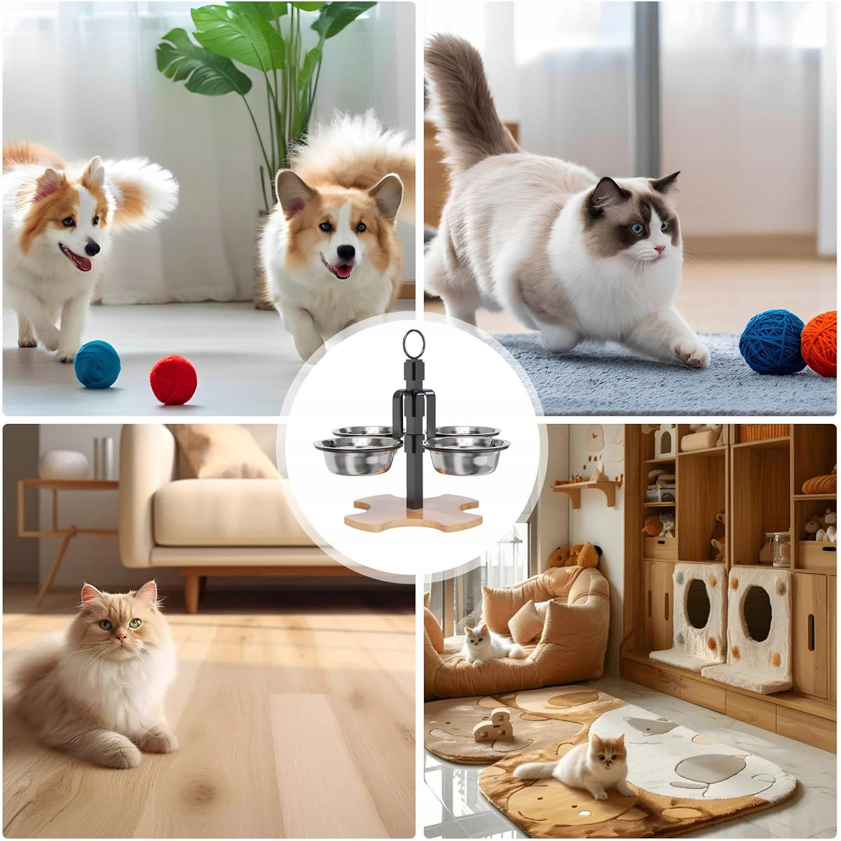 ELEVATED CAT FOOD BOWL, 4-PIECE CAT BOWL SET Packaging status original