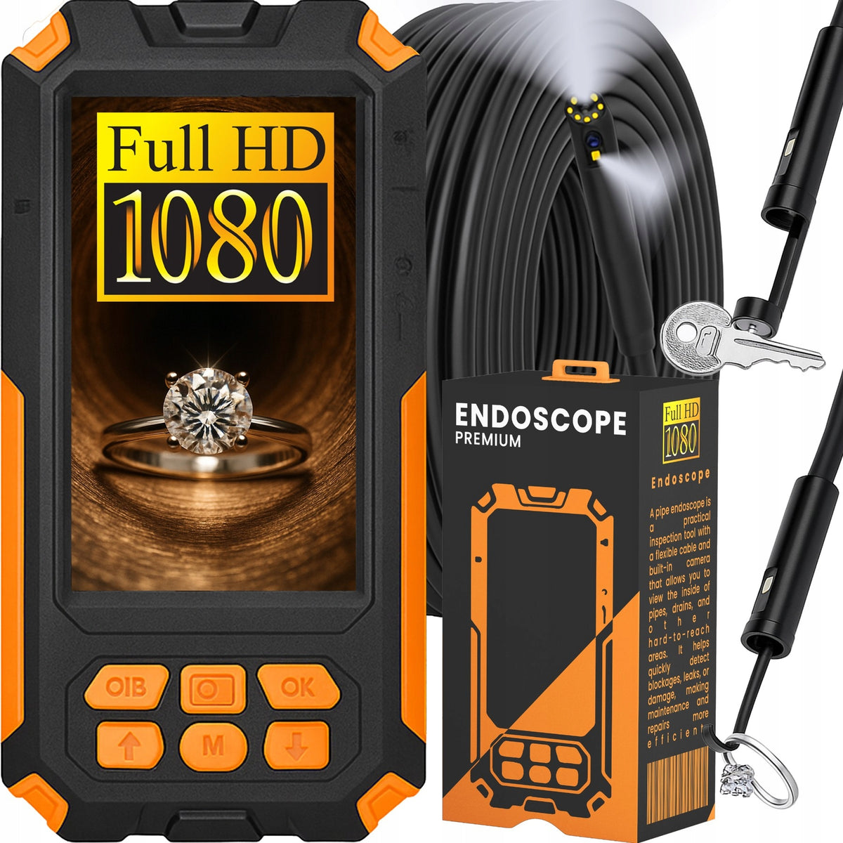 ENDOSCOPIC INSPECTION CAMERA FULL HD DUAL 2X CAMERAS 1080p SCREEN 5M LED IP68