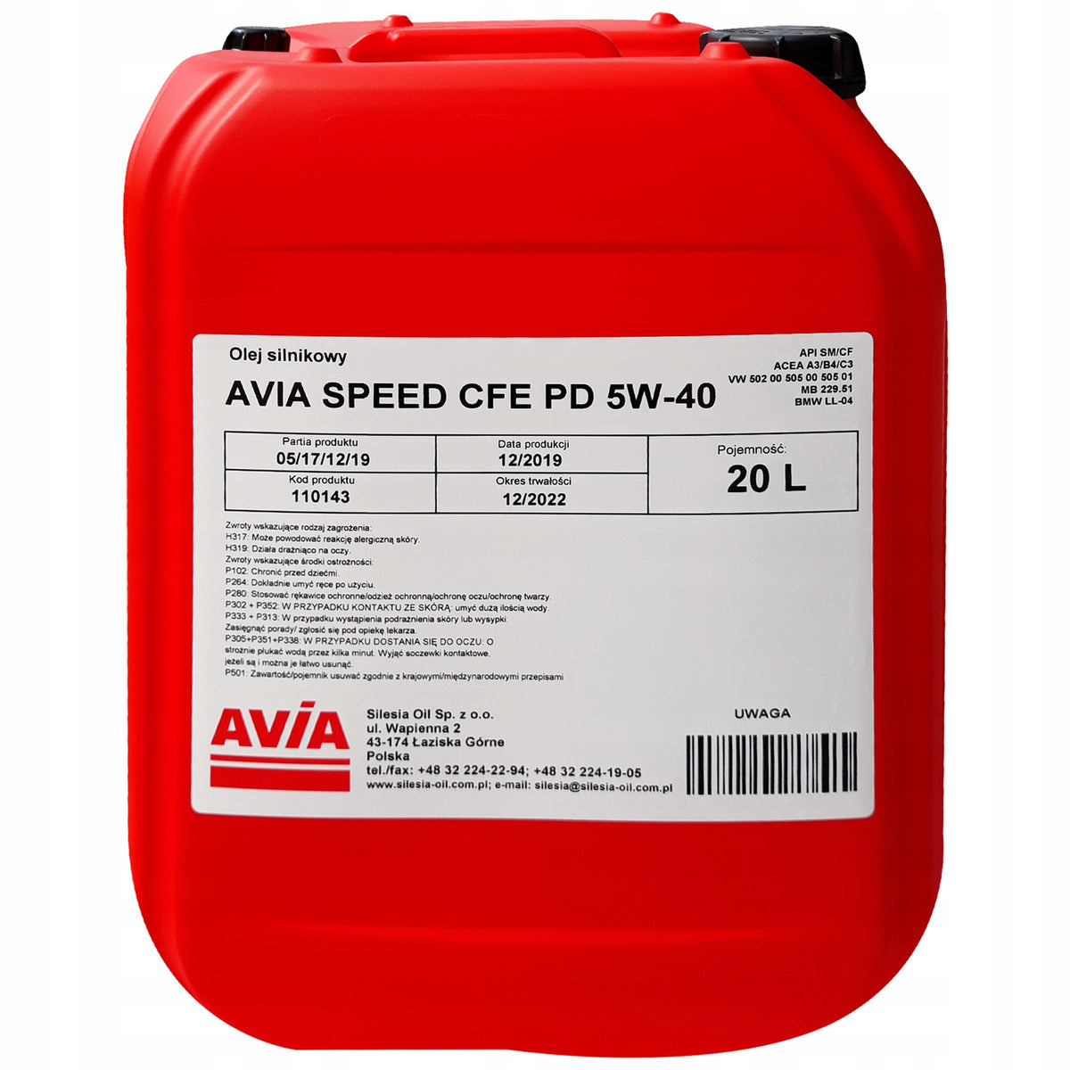 ENGINE OIL AVIA Speed CFE PD 5in40 20L