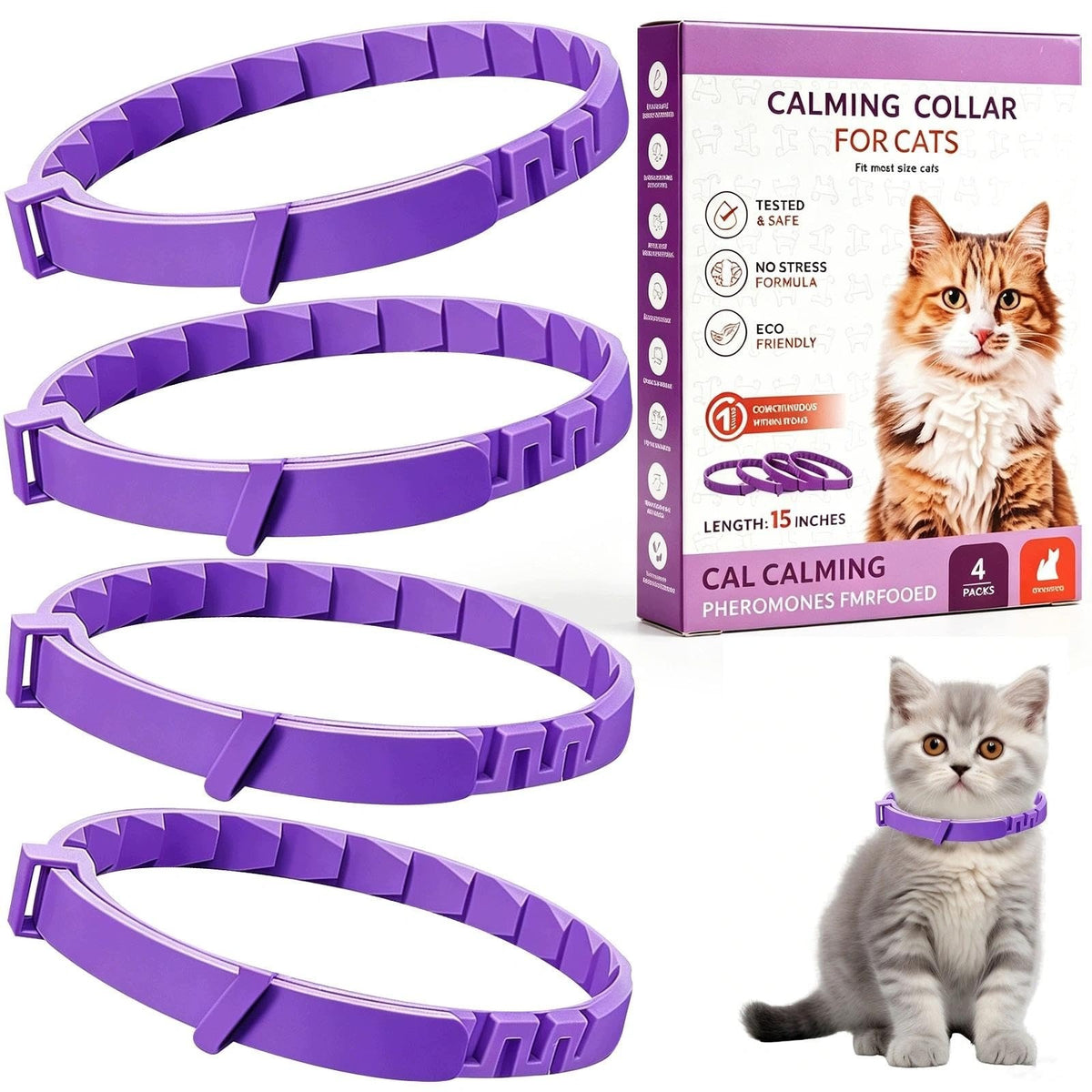 ESTEOPT SET OF 4 CALMING COLLARS FOR CAT - PHEROMONE COLLAR
