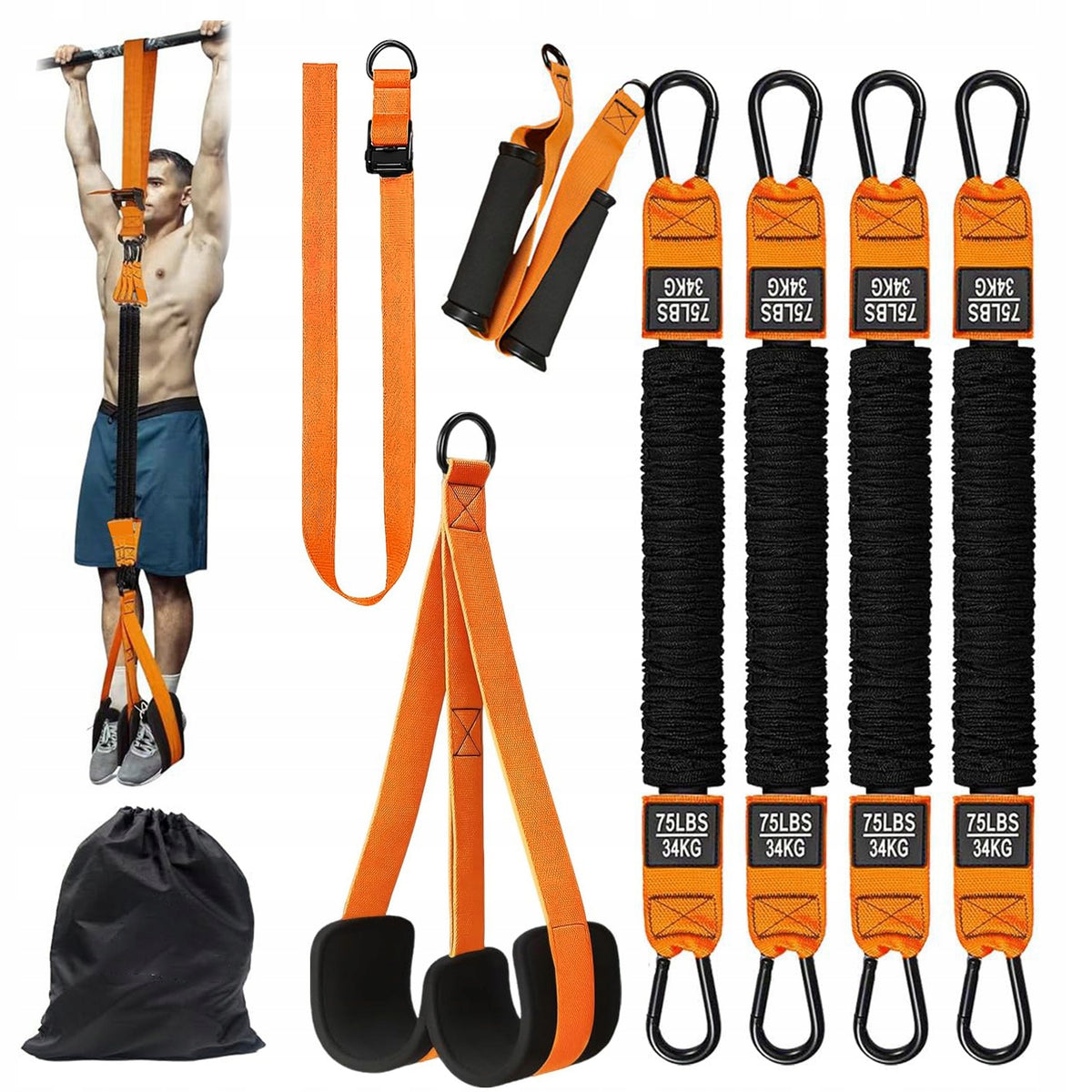 EXERCISE BELTS RESISTANCE RUBBER SUPPORT KIT 75-300LBS 4 TAPES